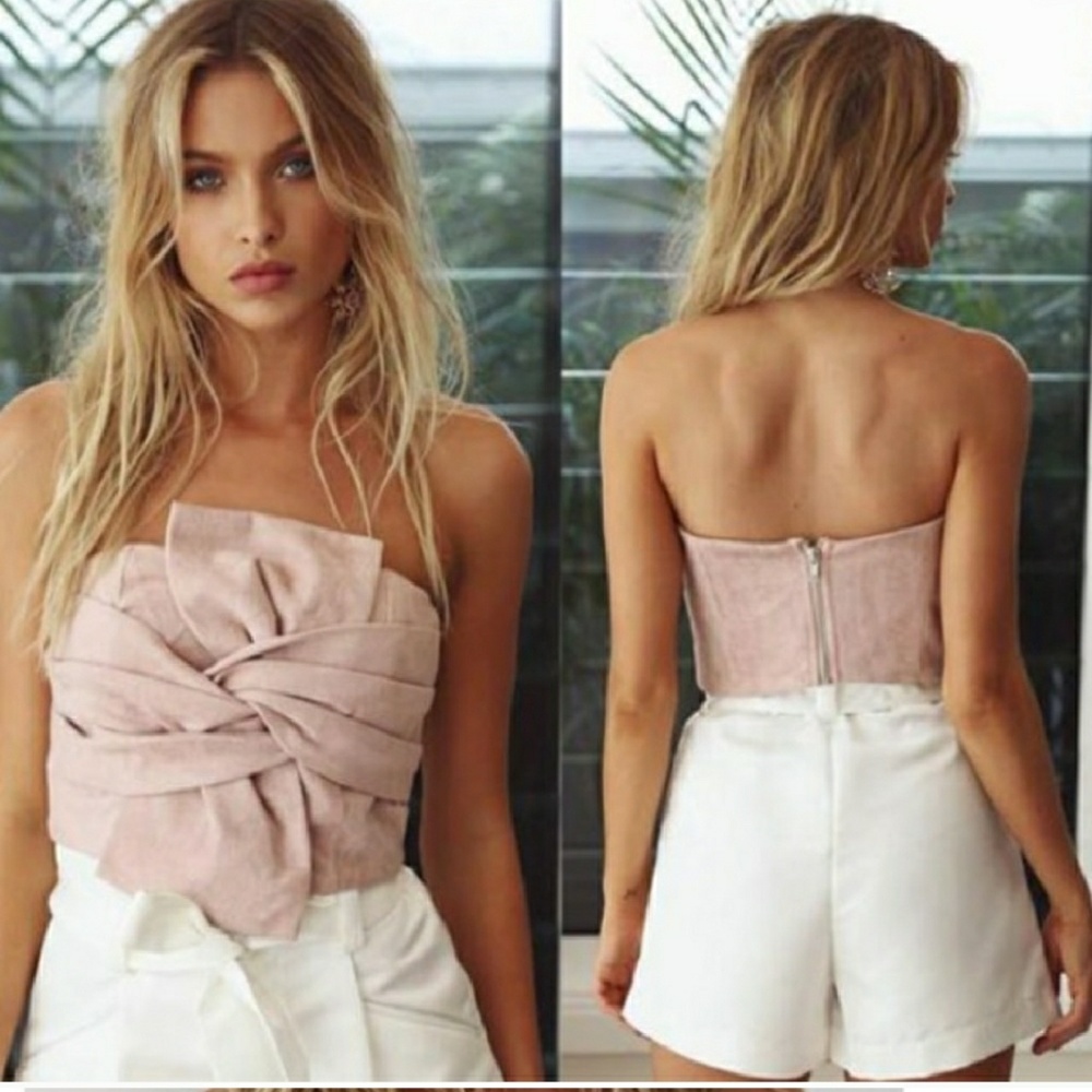 Sueded strapless top in millennial pink